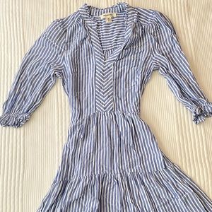 White and blue striped dress